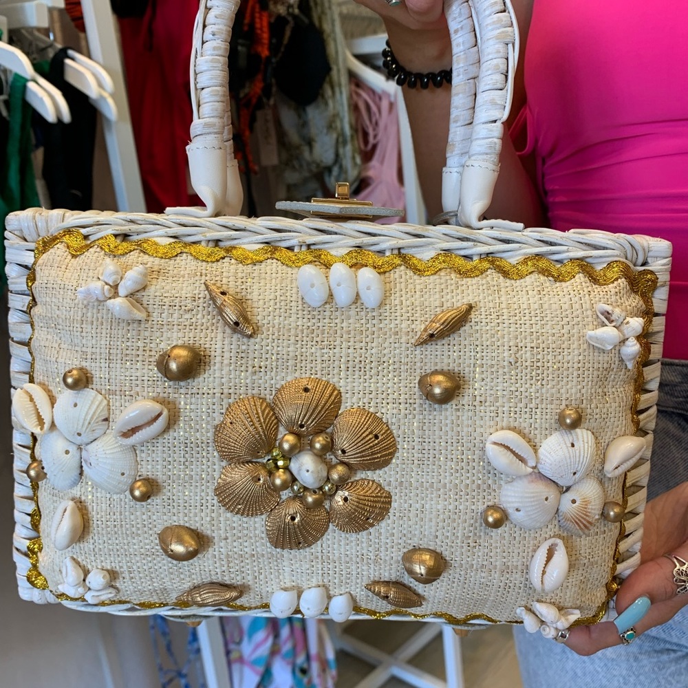 Flora Bella shell wicker handbag